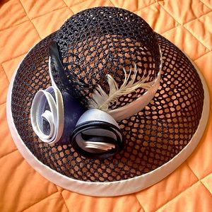 Church Hat - Navy Blue/White - Feather detail